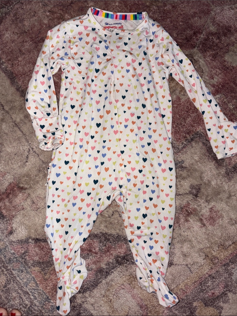 Magnetic Me White Footed One-Piece with Multicolor Heart Print